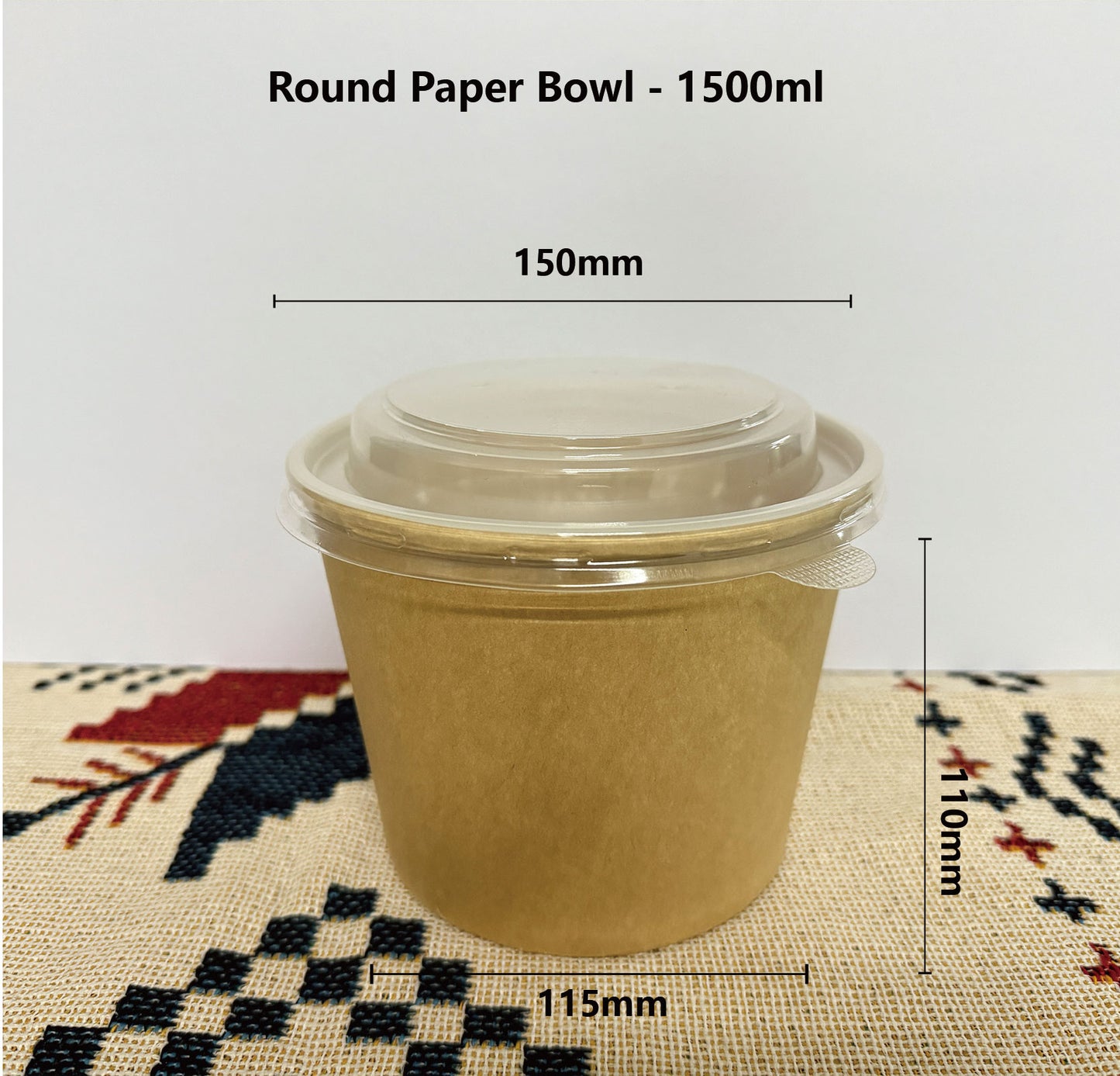 1500ml Round Kraft Bowl + PP Lid