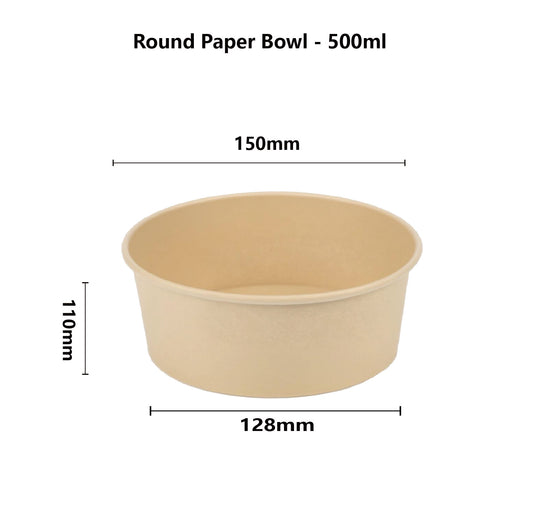 500ml Round Kraft Bowl + PP Lid