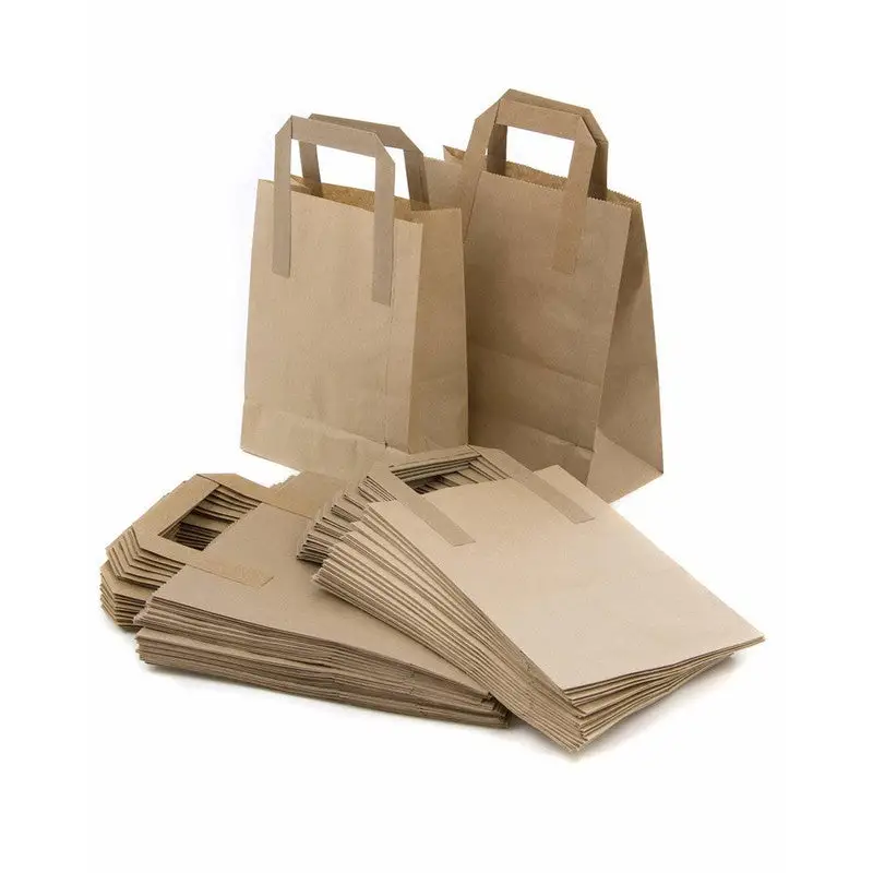 Brown krafted carrier bag, 100% recyclable, designed with sufficent load to carry mutiple food and drinks. 